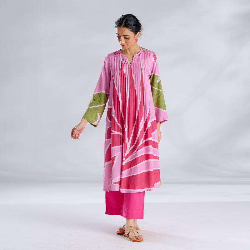 Pavitra Colour Blocked Shantoon Kurta - Candy Pink
