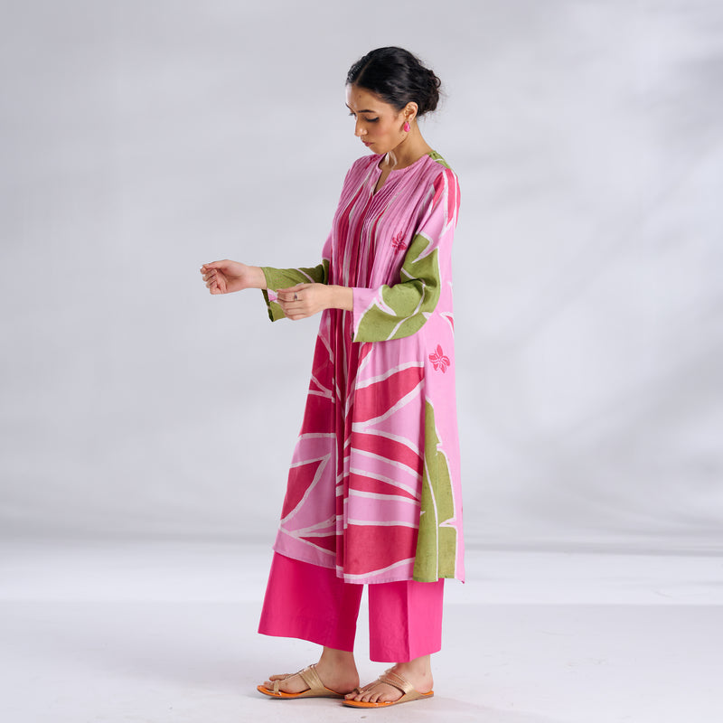 Pavitra Colour Blocked Shantoon Kurta - Candy Pink