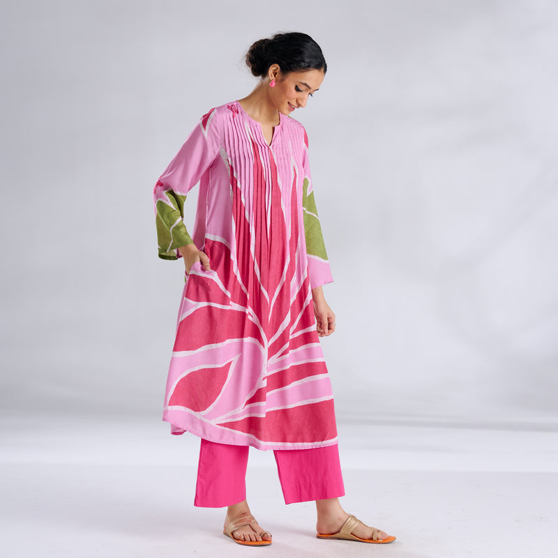 Pavitra Colour Blocked Shantoon Kurta - Candy Pink