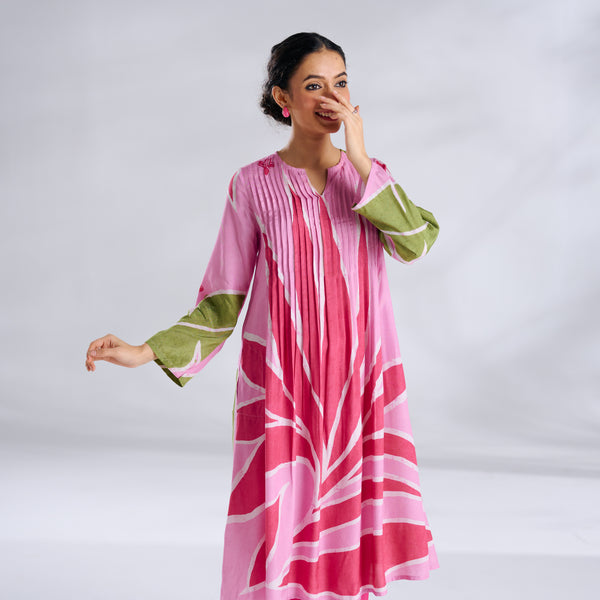 Pavitra Colour Blocked Shantoon Kurta - Candy Pink