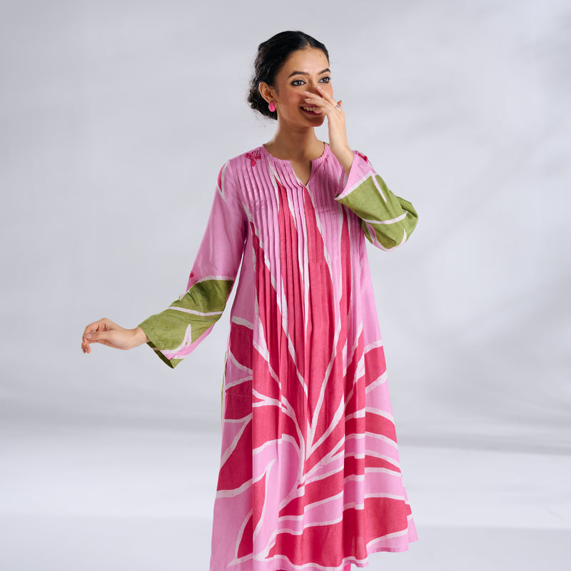 Pavitra Colour Blocked Shantoon Kurta - Candy Pink