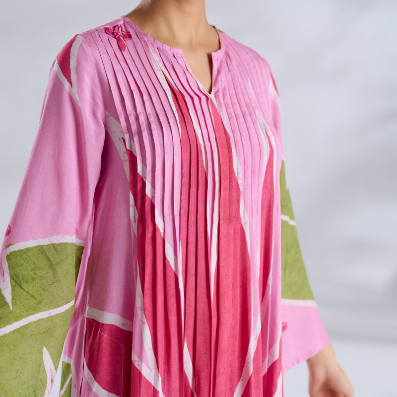 Pavitra Colour Blocked Shantoon Kurta - Candy Pink