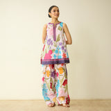 Flower Garden Slub Cotton Farsi Coord Set - Soft Pink