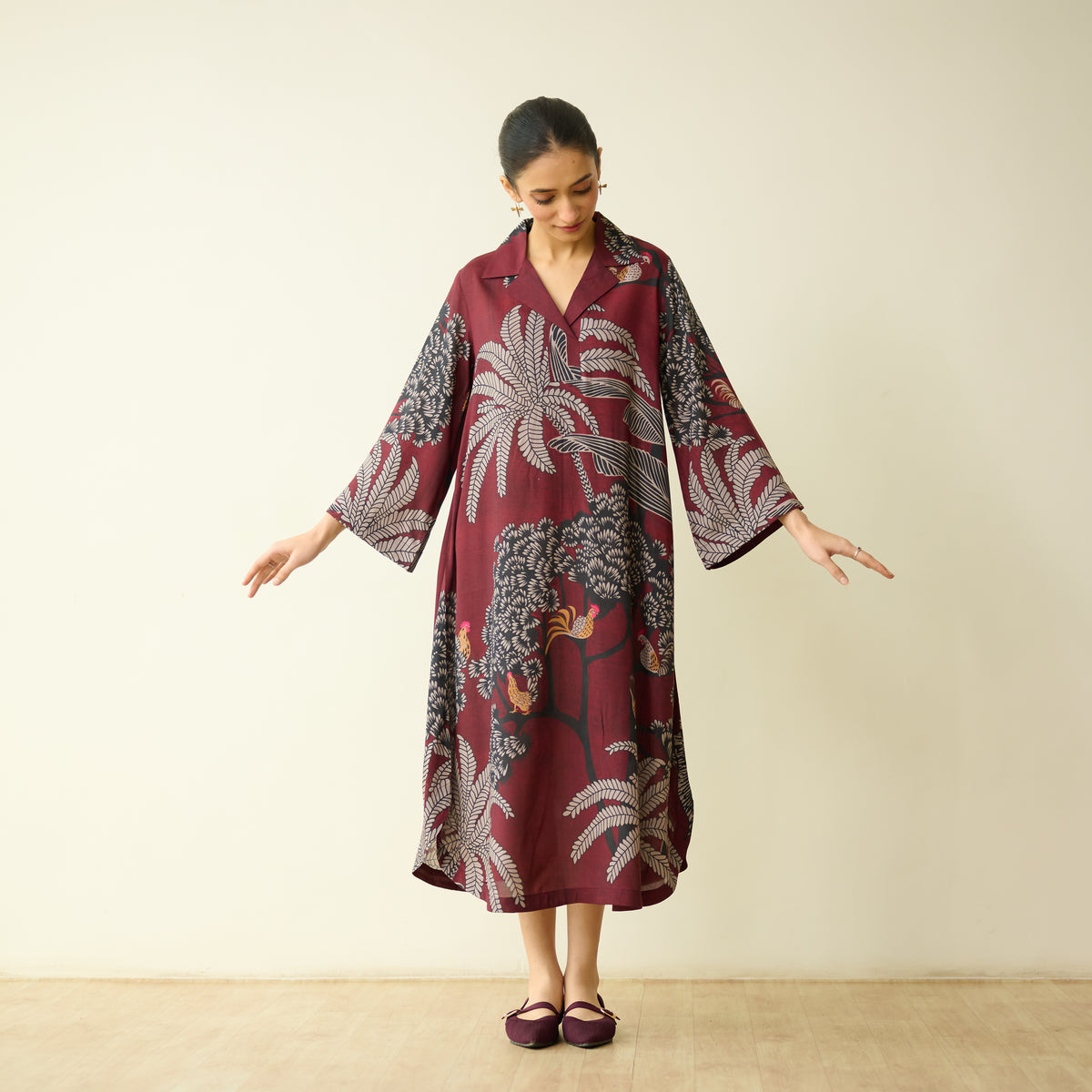 Palm Tree Modal Statement Dress - Maroon