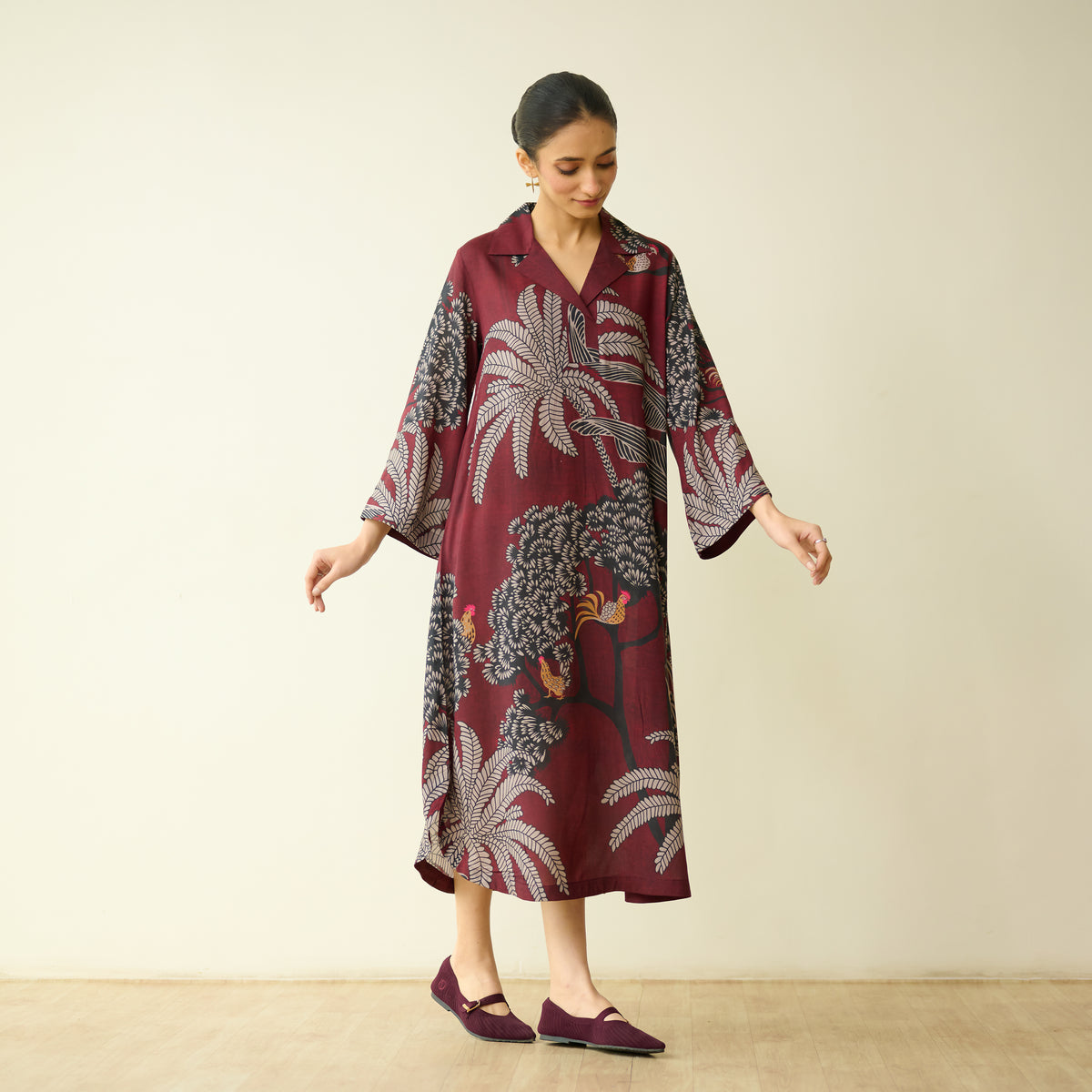 Palm Tree Modal Statement Dress - Maroon