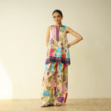 Flower Garden Slub Cotton Farsi Coord Set - Mango Yellow