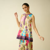 Flower Garden Slub Cotton Farsi Coord Set - Mango Yellow