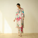 Dil Slub Cotton Hand Embroidered Kurta Set - Butter White