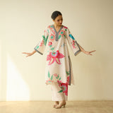 Dil Slub Cotton Hand Embroidered Kurta Set - Butter White