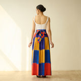 Ludo Check Overlap Slub Cotton Skirt - Multicolour