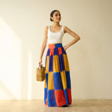 Ludo Check Overlap Slub Cotton Skirt - Multicolour