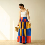 Ludo Check Overlap Slub Cotton Skirt - Multicolour