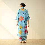 Into the Wilderness Slub Cotton Kurta Set - Sky Blue