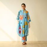 Into the Wilderness Slub Cotton Kurta Set - Sky Blue