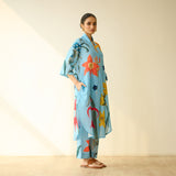 Into the Wilderness Slub Cotton Kurta Set - Sky Blue