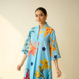 Into the Wilderness Slub Cotton Kurta Set - Sky Blue