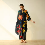 Into the Wilderness Slub Cotton Kurta Set - Black