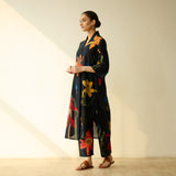 Into the Wilderness Slub Cotton Kurta Set - Black