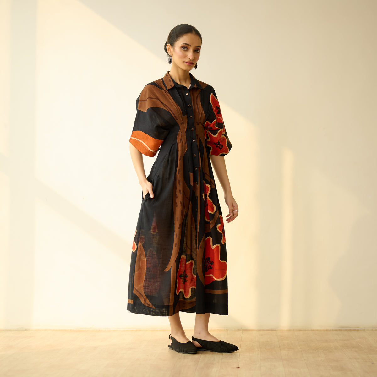 June Slub Cotton Dress - Black
