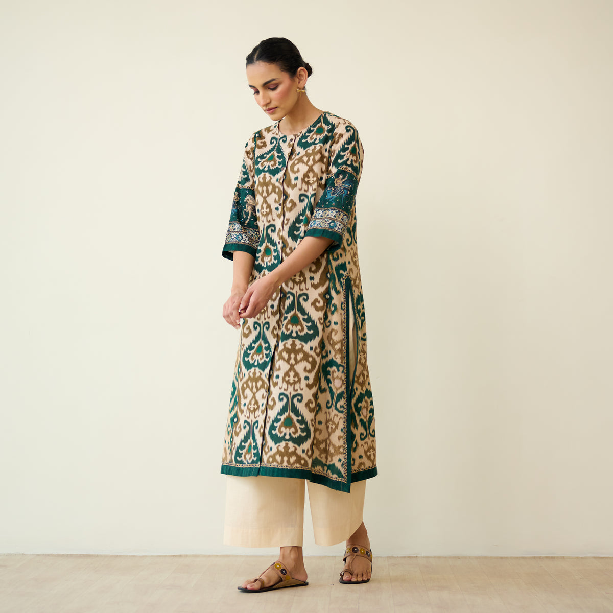 Abha Slub Cotton Kurta - Emerald Green
