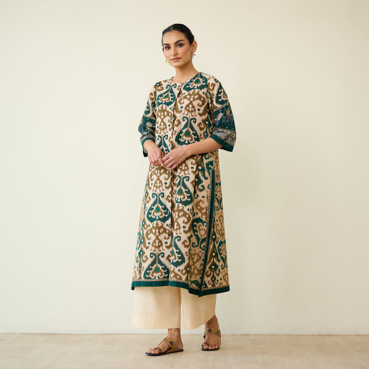Abha Slub Cotton Kurta - Emerald Green