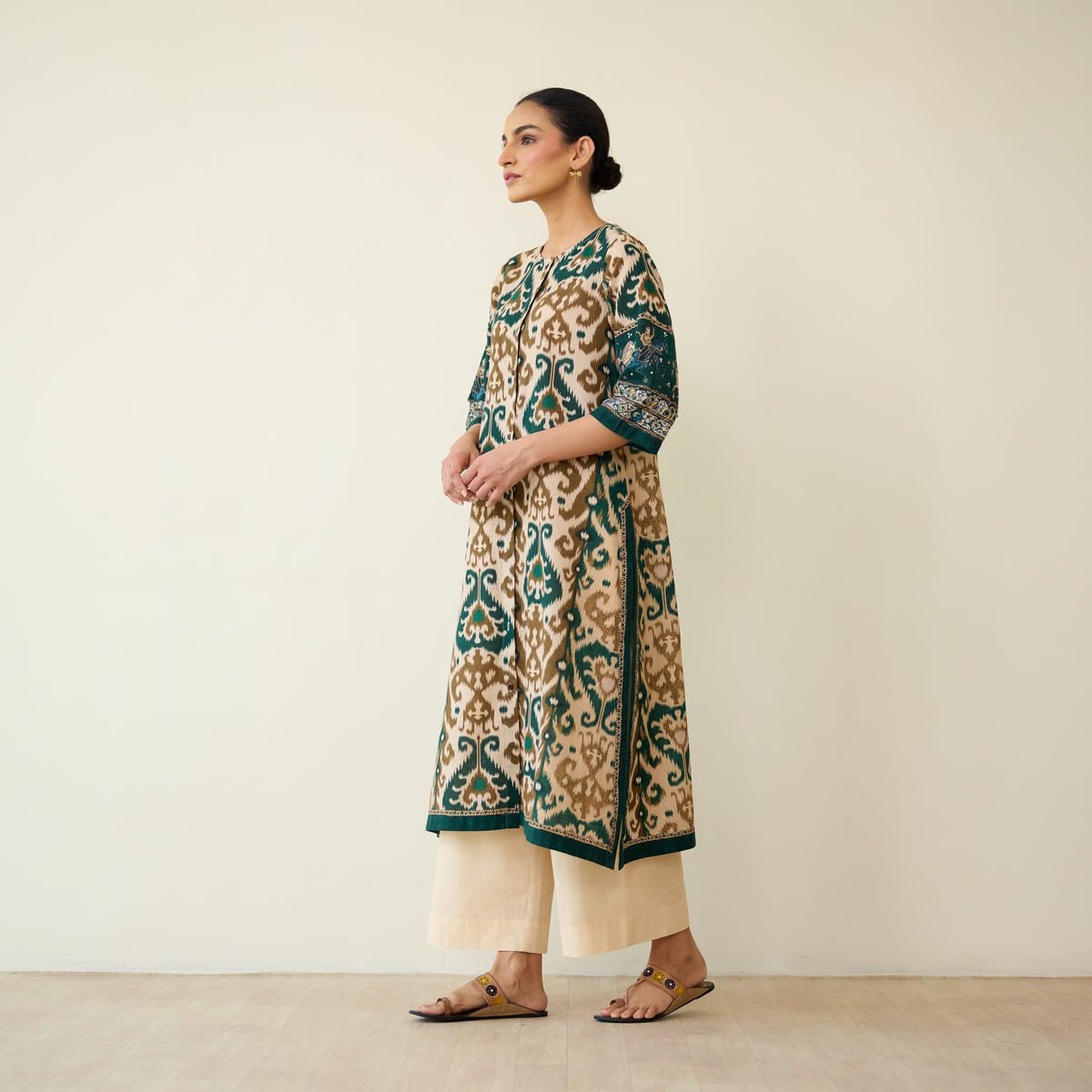 Abha Slub Cotton Kurta - Emerald Green
