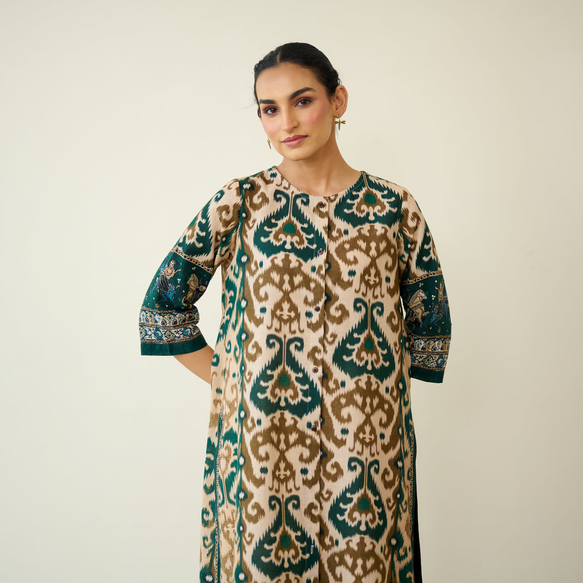 Abha Slub Cotton Kurta - Emerald Green