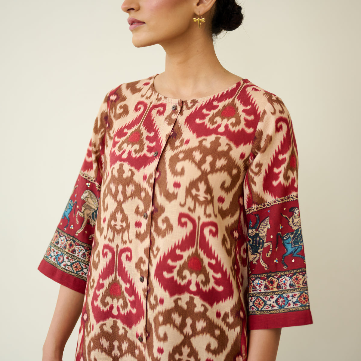 Abha Slub Cotton Kurta - Ruby Red