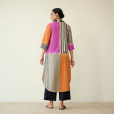 Retro Slub Cotton Statement Kurta - Pink & Tangerine
