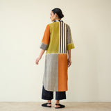 Retro Slub Cotton Statement Kurta - Tangerine & Heena