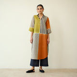 Retro Slub Cotton Statement Kurta - Tangerine & Heena