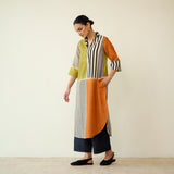 Retro Slub Cotton Statement Kurta - Tangerine & Heena