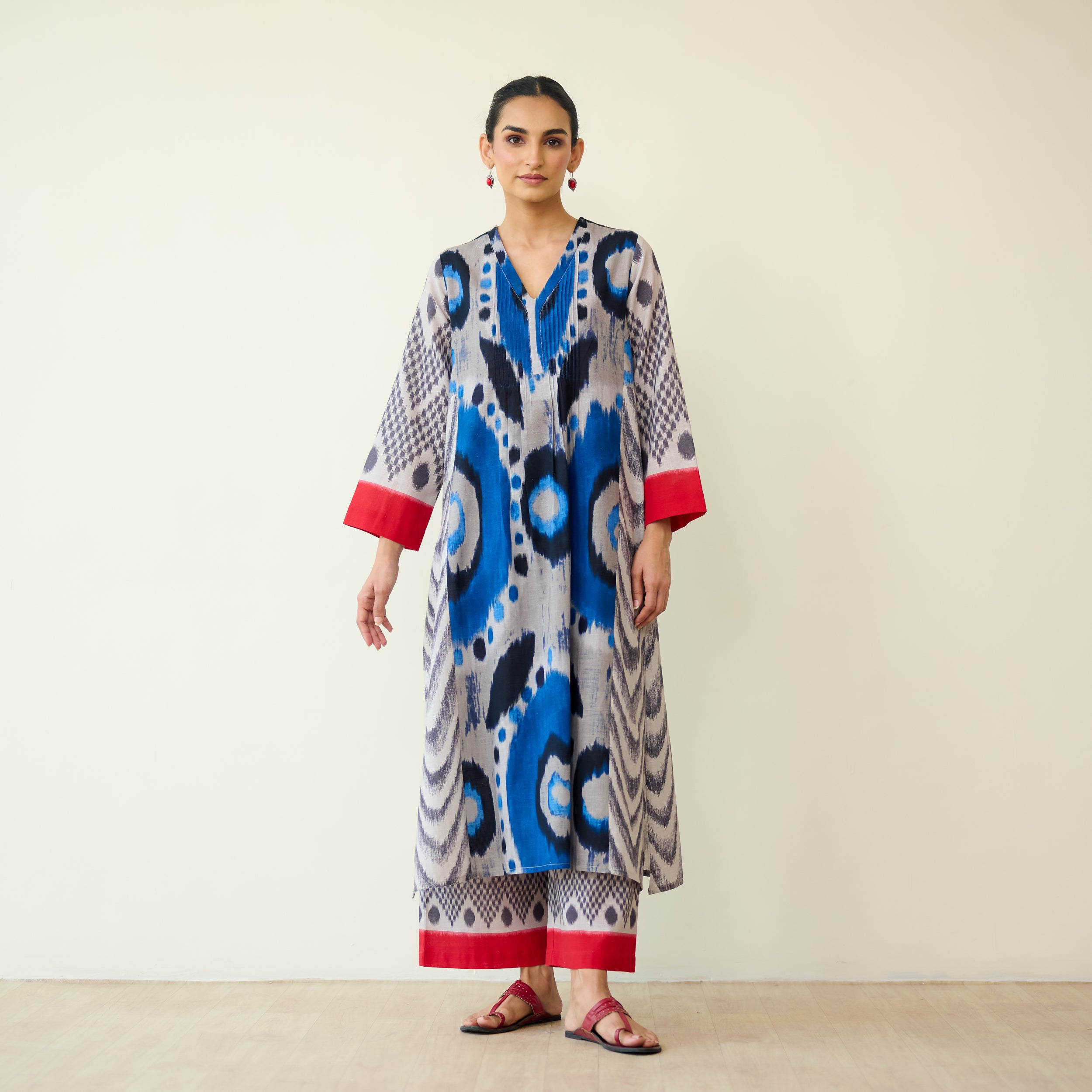 Rhythm Slub Cotton Kurta Set - Electric Blue & Grey