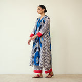 Rhythm Slub Cotton Kurta Set - Electric Blue & Grey
