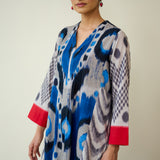 Rhythm Slub Cotton Kurta Set - Electric Blue & Grey