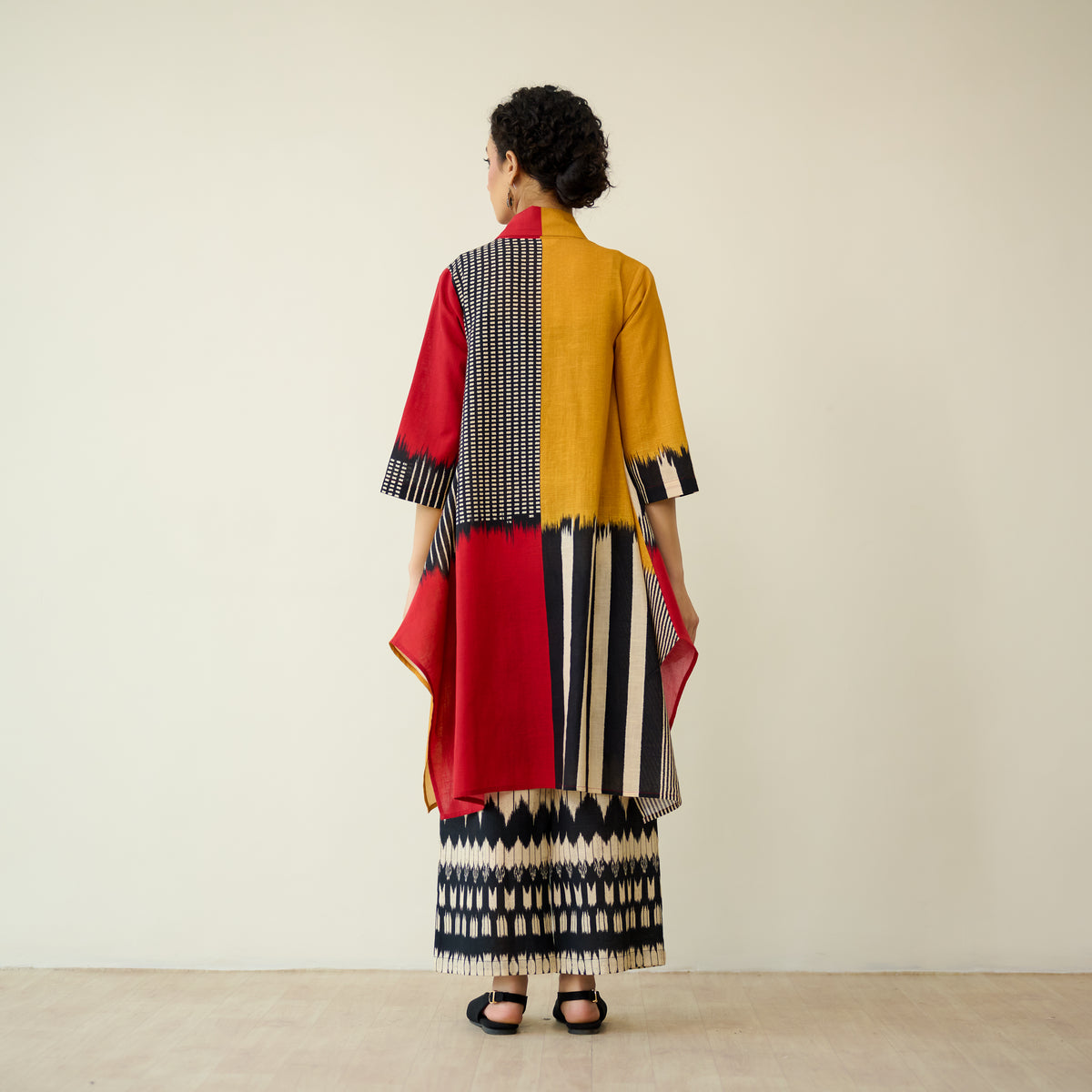 Mix and Match Slub Cotton Shrug Set - Tomato Red & Turmeric Yellow