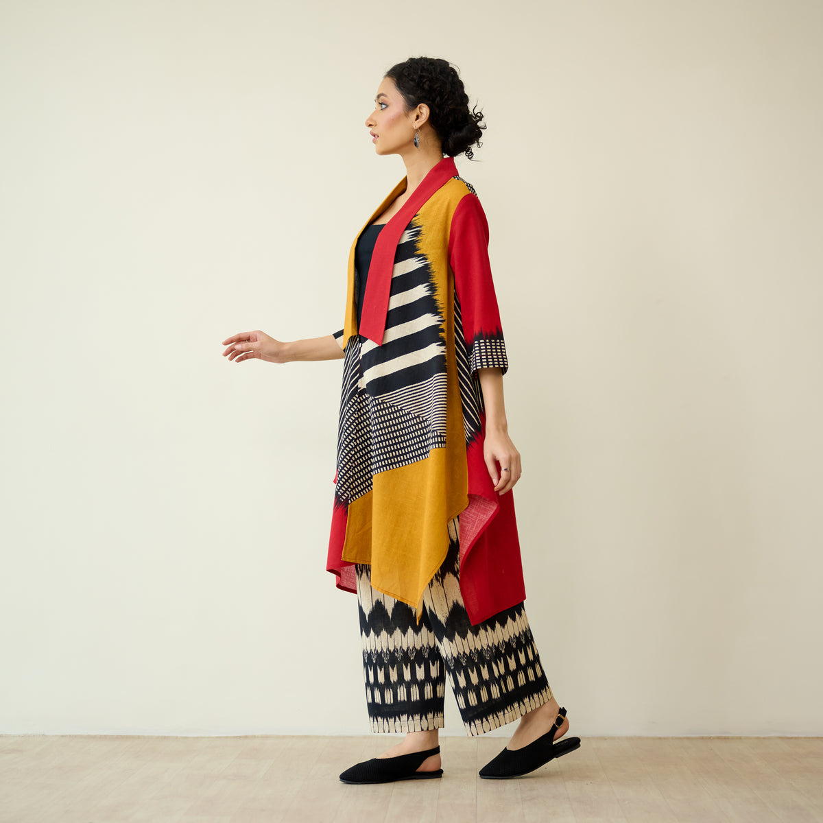 Mix and Match Slub Cotton Shrug Set - Tomato Red & Turmeric Yellow