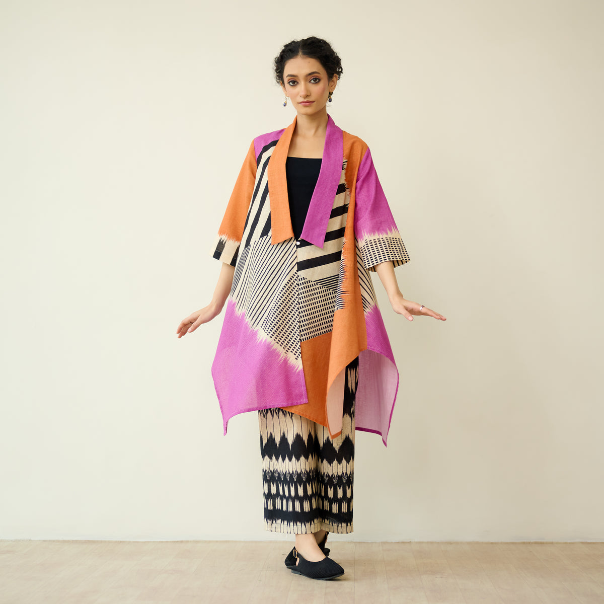 Mix and Match Slub Cotton Shrug Set - Tangerine & Candy Pink