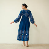 Solitaire Kota Doria Cotton Dress - Vintage Blue