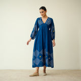 Solitaire Kota Doria Cotton Dress - Vintage Blue