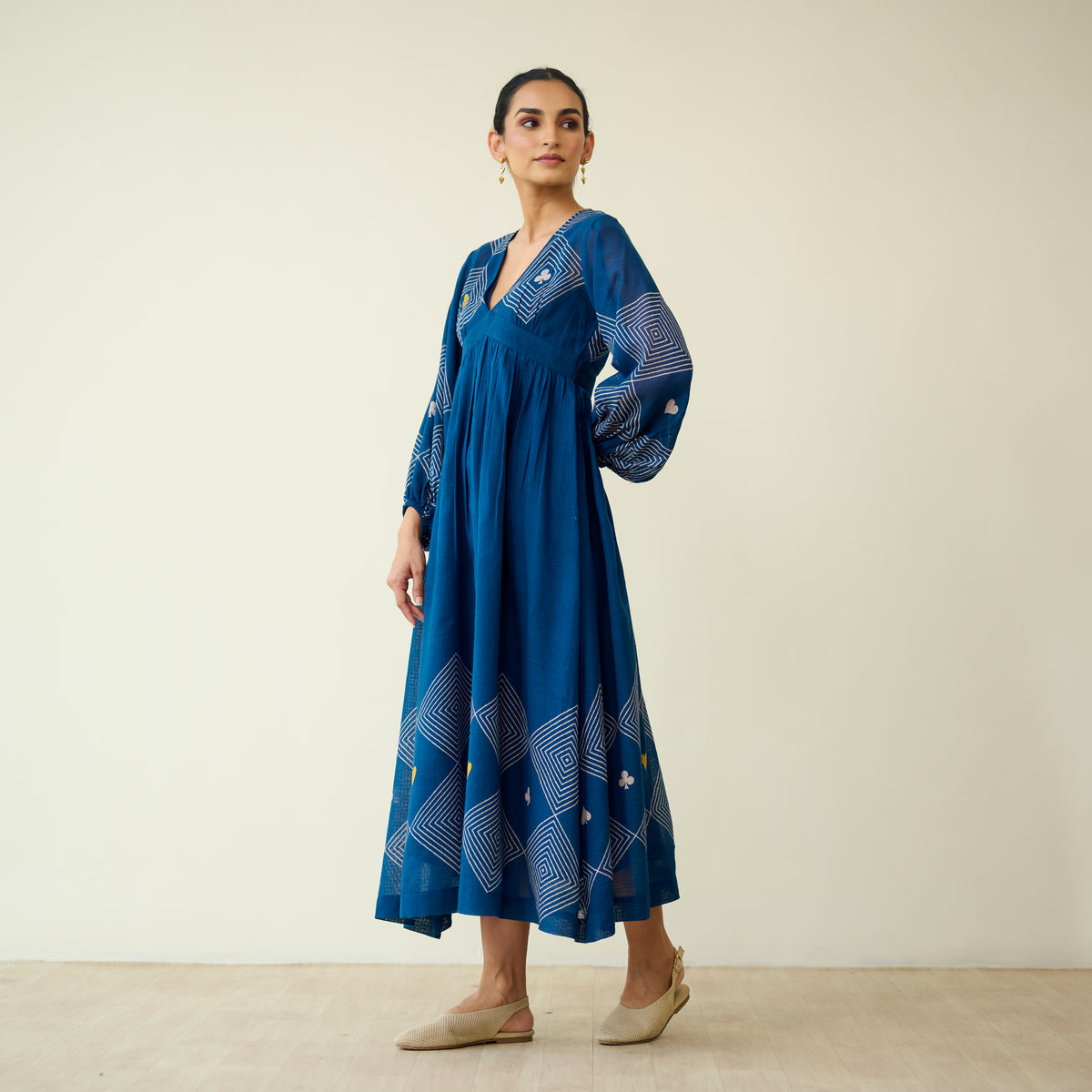Solitaire Kota Doria Cotton Dress - Vintage Blue