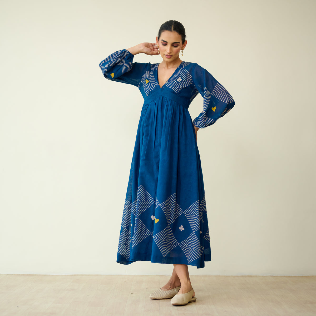 Solitaire Kota Doria Cotton Dress - Vintage Blue