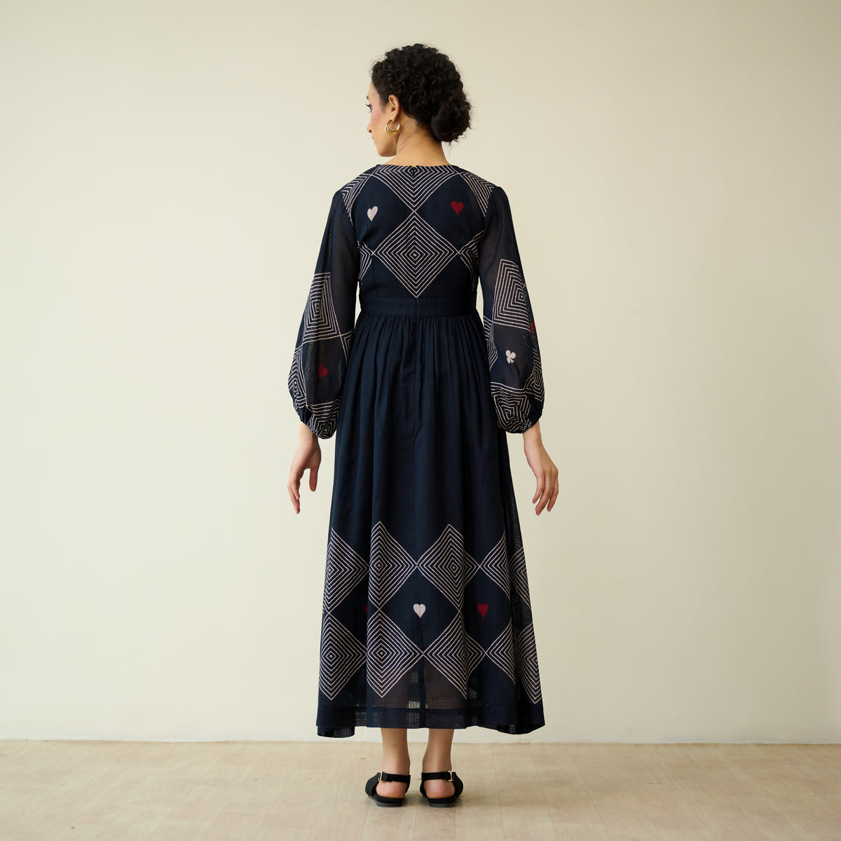 Solitaire Kota Doria Cotton Dress - Black