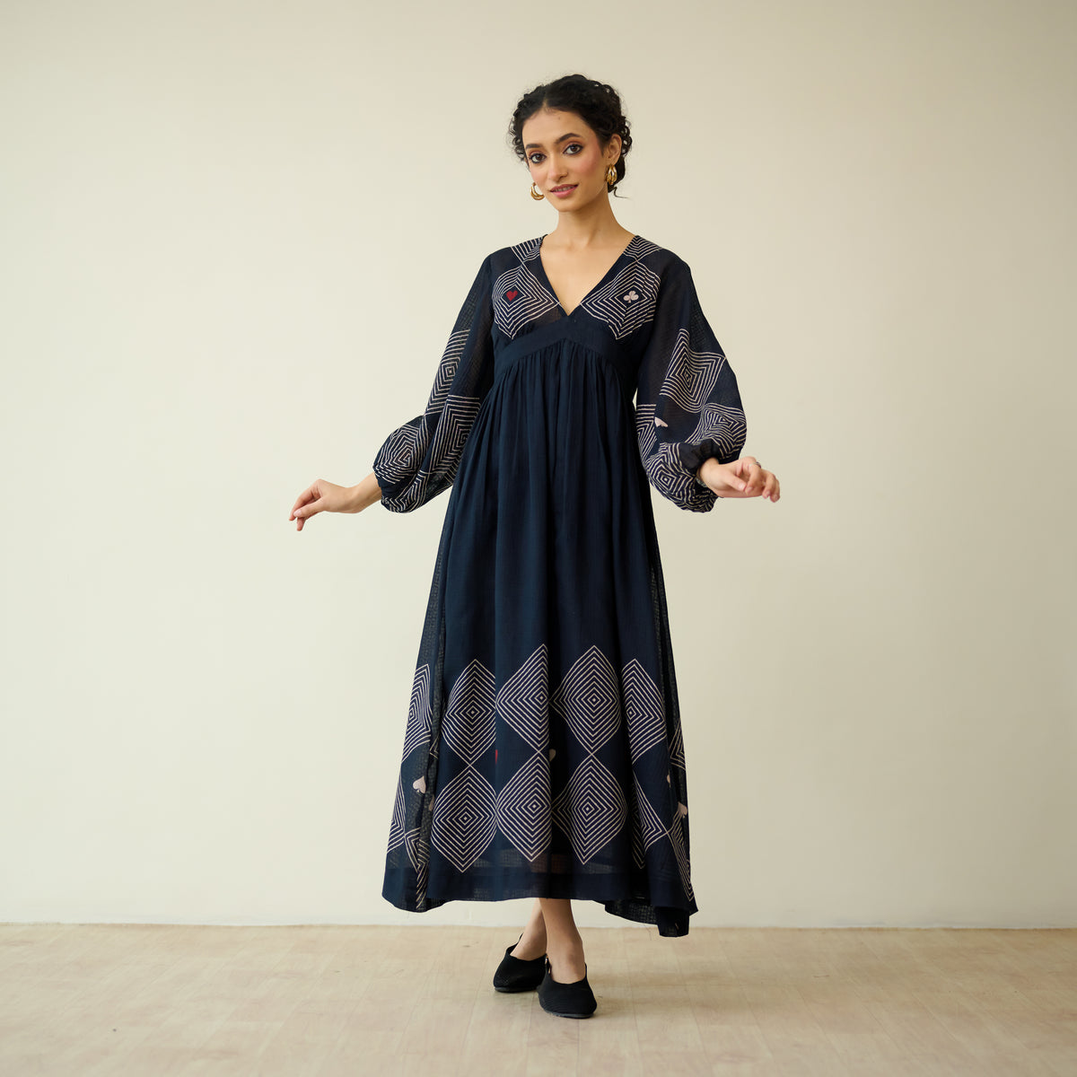 Solitaire Kota Doria Cotton Dress - Black