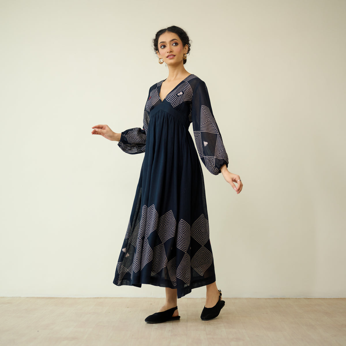 Solitaire Kota Doria Cotton Dress - Black