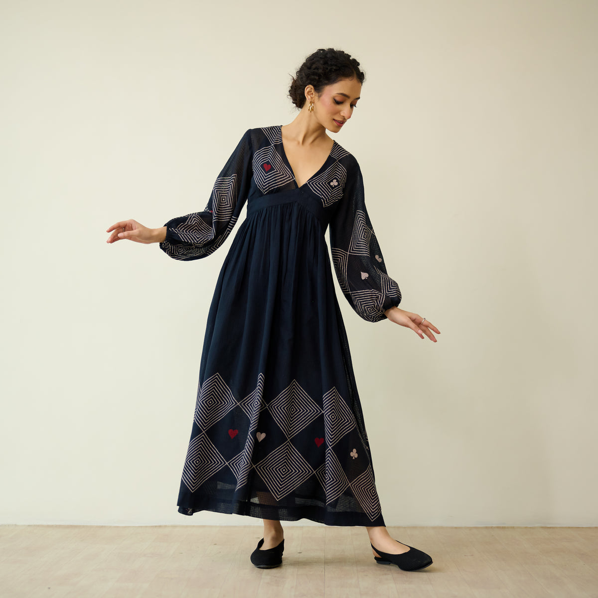 Solitaire Kota Doria Cotton Dress - Black