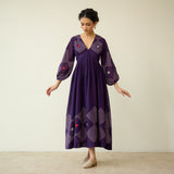 Solitaire Kota Doria Cotton Dress - Aubergine