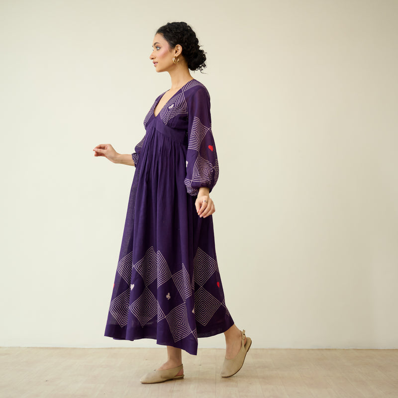 Buy Solitaire Kota Doria Cotton Dress - Aubergine