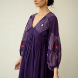 Solitaire Kota Doria Cotton Dress - Aubergine