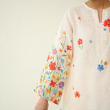Blossom Hand Embroidered Slub Cotton Kurta Set - Ivory